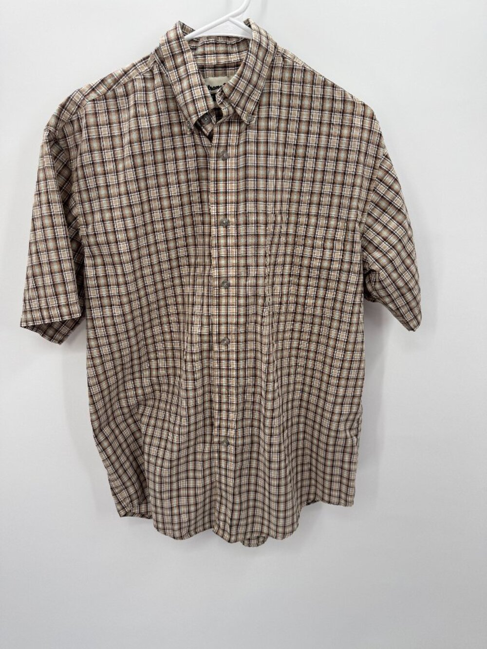 Vintage 90s Y2K Wrangler Riata Plaid Button Down Shirt Mens Large Western Tan